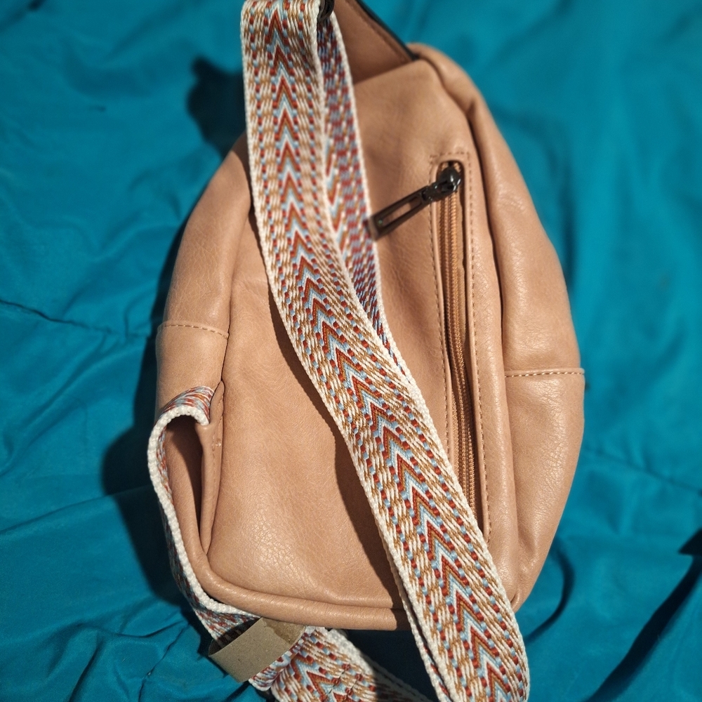 Pink Tan Backpack Paterned Strap Sling Bag NWOT - Picture 4 of 6